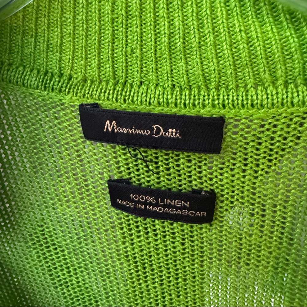 Massimo Dutti Bright Vibrant Green Linen Collared Short Sleeve Top - Picture 5 of 8